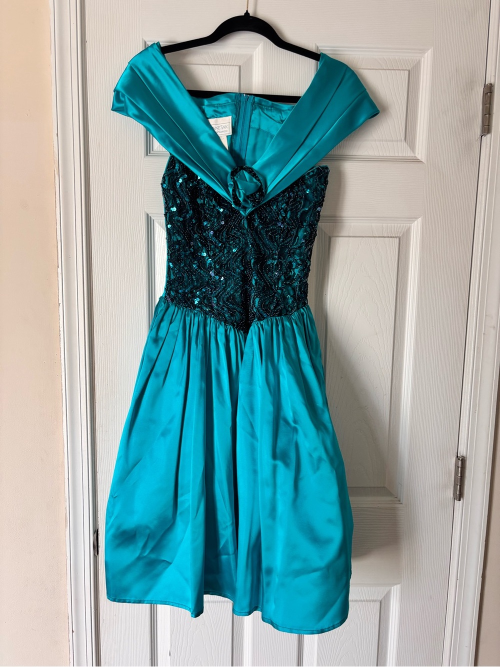 Vintage Gunne Sax 80s Sequin Teal Prom Dress